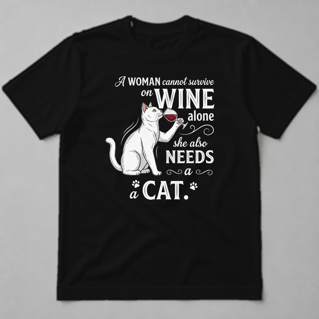 A WOMAN CANNOT SURVIVE ON WINE ALONE SHE ALSO NEEDS A CAT